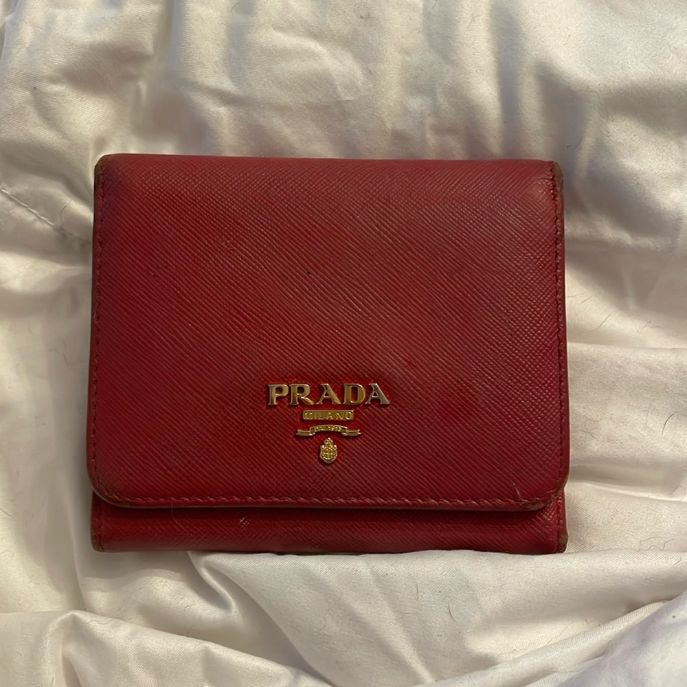 Prada Small Tri-Fold Wallet in Peonia Red